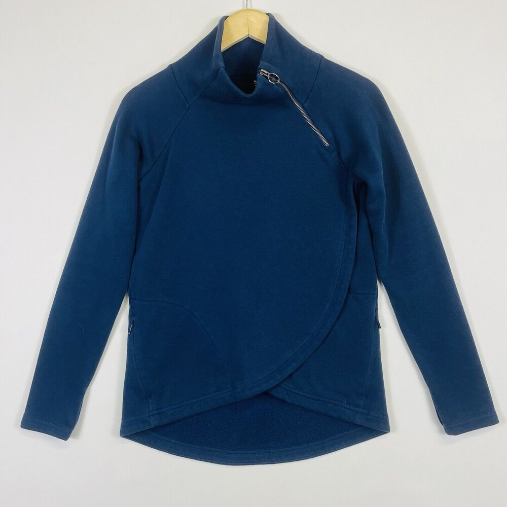Athleta Sweatshirt Womens XXS Blue Cozy Karma Asym Pullover Fleece Lined Plush